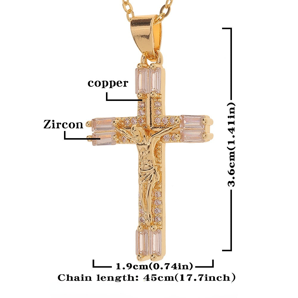 Venta al por mayor collar con colgante de cruz de circón micropavimentado de cobre